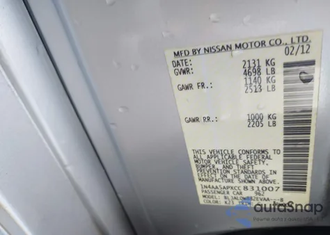 2012 Nissan Maxima 3.5 S from USA, damaged, VIN 1N4AA5APXCC831007